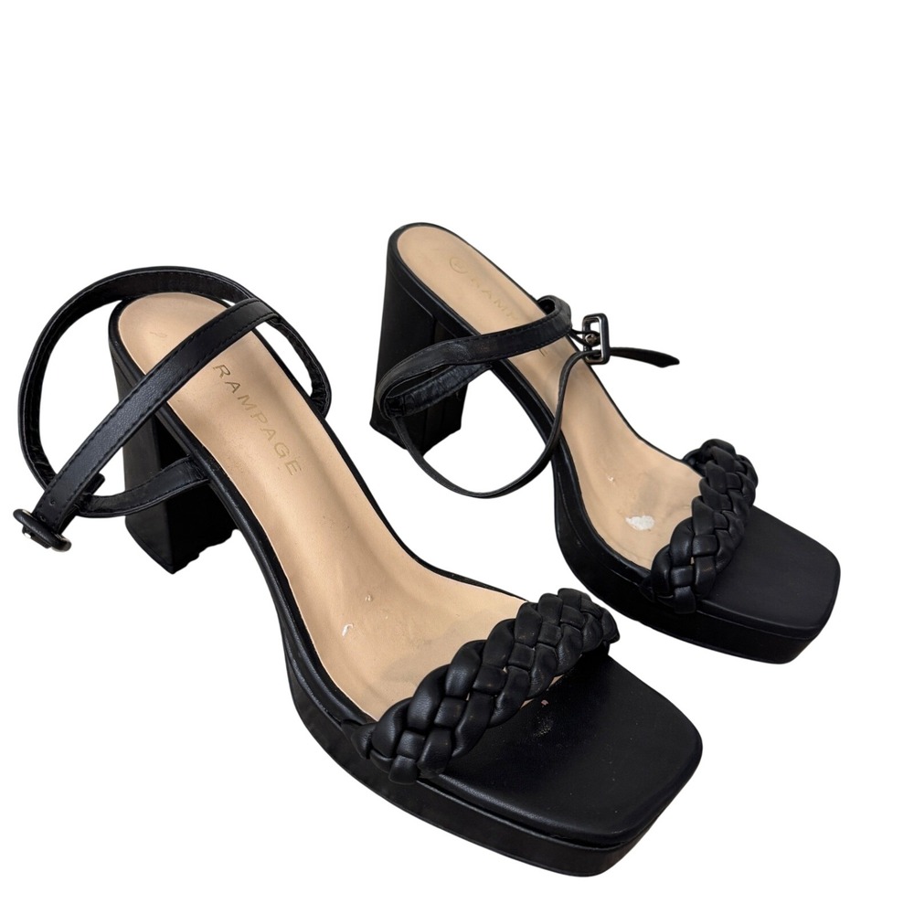 Rampage‎ Y2K Black Braided Platform Chunky Block Heel Sandals Square Toe 10 Prom